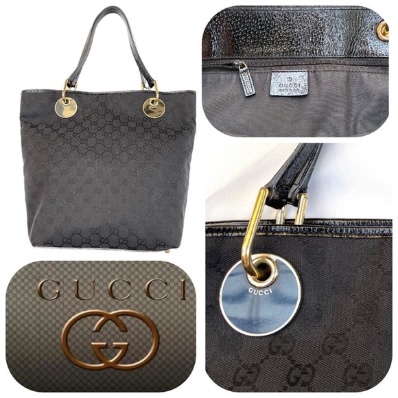 Auc Gucci Eclipse GG Canvas/patent leather Medium Tote - Picture 1 of 16